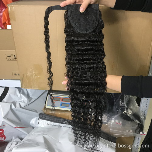 Factory wholesale cheap human ponytail hot selling, loose deep wave remi high ponytail, natural color ponytail indian hair